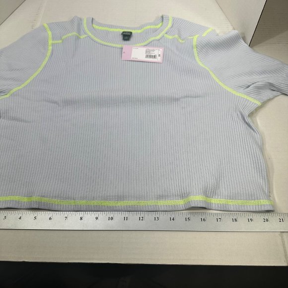 Wild Fable Women's Size 2X Long Sleeve Slim Fit Baby Ribbed Tee Shirt Blue New - Picture 10 of 13